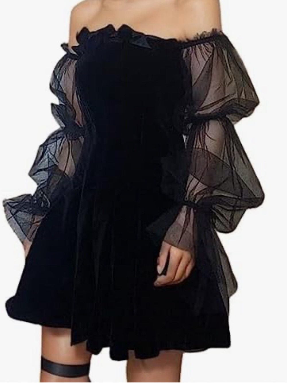 Bubble Sleeve Gothic Velvet Mini Dress Halloween